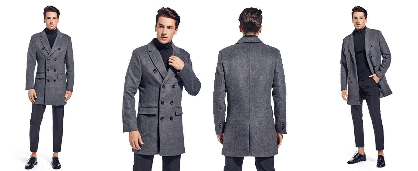 FTCayanz Men's Wool Trench Coat Winter Slim Fit Business Top