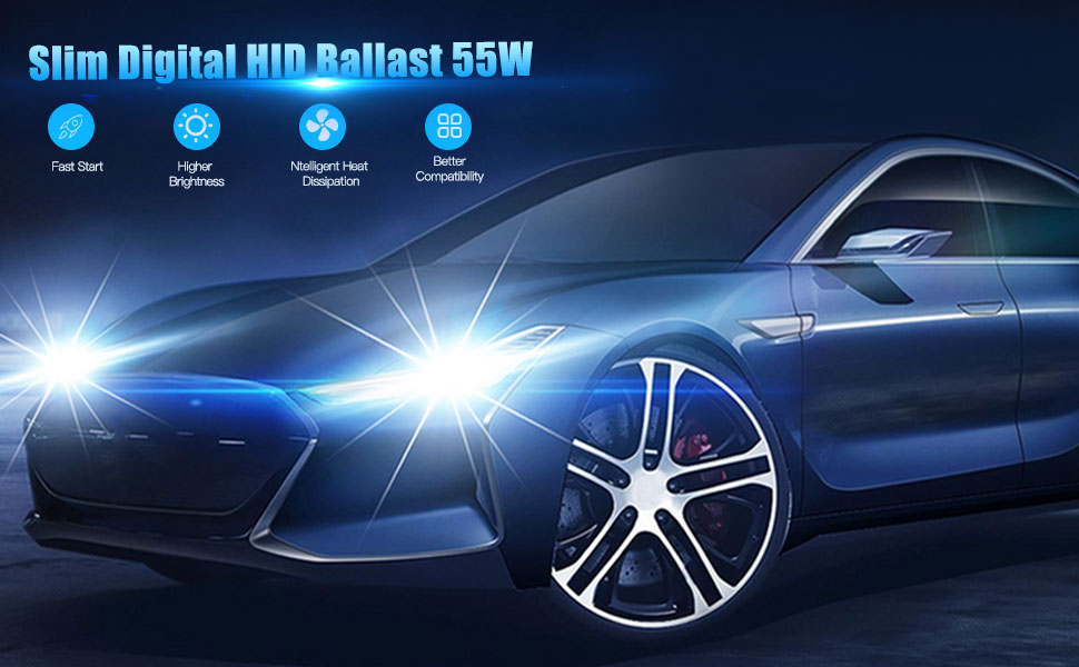 HYB Slim Digital HID Ballast 55W 12V For HID Bulb H11 H7 H8 H9 H4 H1