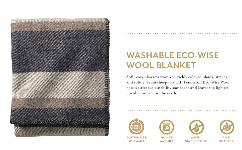 Pendleton, EcoWise Washable Wool Blanket, Midnight Navy