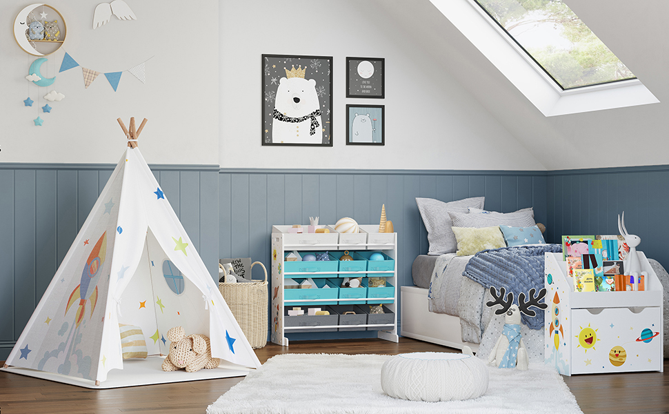 Songmics Étagère Pour Jouets, 3 Compartiments Bibliothèque Pour Enfants, Boîte à Jouets Mobile, Avec Roulettes, Multi-Usage, Pour Chambre D'enfant Et Salle De Jeux, Blanc GKR41WT 12 1