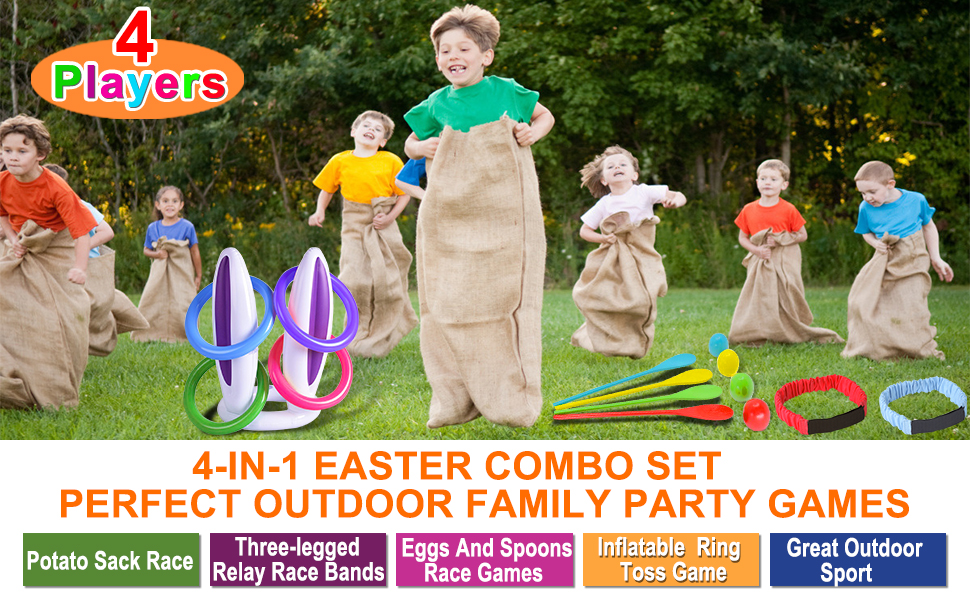 4 Players Easter Games Set Potato Sack Race Bags Egg And Spoon Race Games Legged Relay