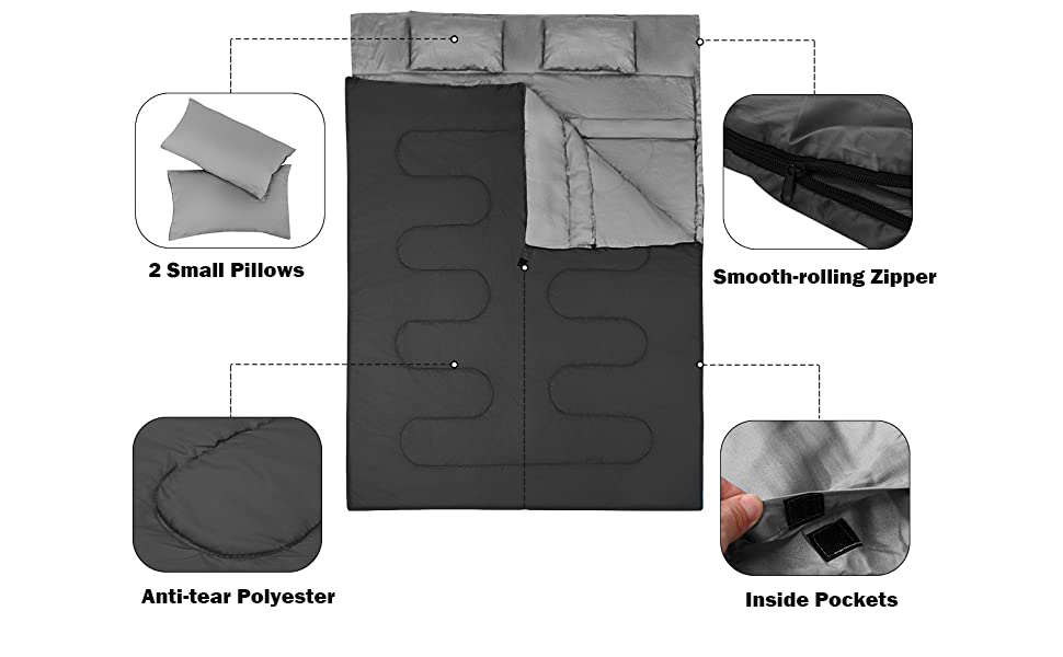 COSTWAY Double Sleeping Bag, Extra Large 220 x 150 cm Converts into