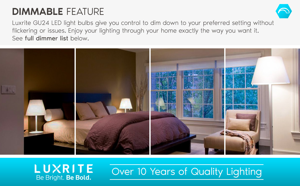 LUXRITE A19 LED GU24 Light Bulb, 60W Equivalent, 2700K Warm White