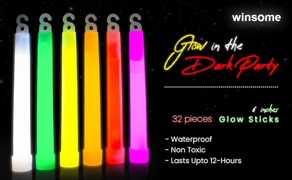 Glow Sticks Party Packs 32 PCs Ultra Bright Glow Sticks 6 Inch Mega