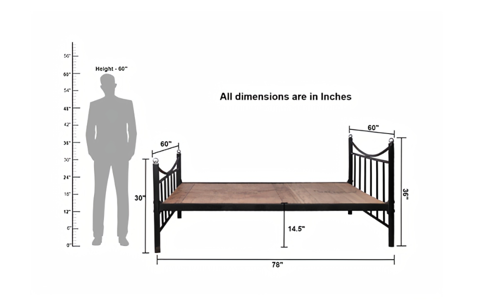 ZeFurn Wrought Iron Double Bed (Glossy Finish, Brown Color) Best Bed