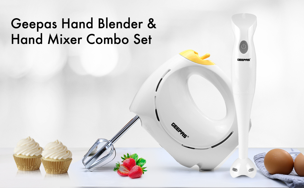 Geepas Hand Blender & Hand Mixer Combo Set 2 Speed Food Collection