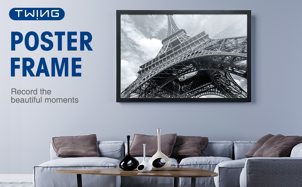 TWING 18x24 Poster Frame Black Solid Wood HD Plexiglass with Mat