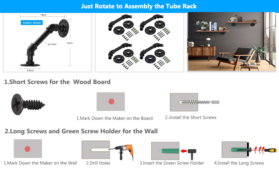 Pipe Shelf Brackets, eSynic 4Pcs Pipe Shelf Brackets Tube Rack