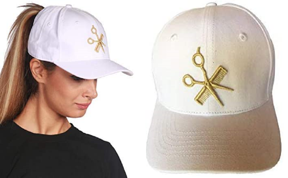white and gold baseball cap