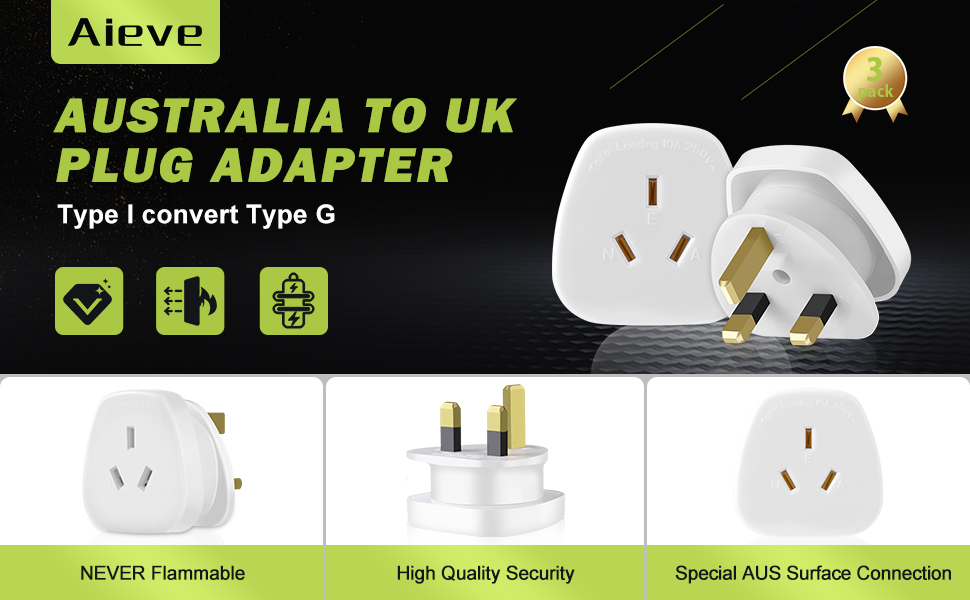 3PACK Australia to UK Plug Adapter,AUS China to UK Power Plug Adaptor