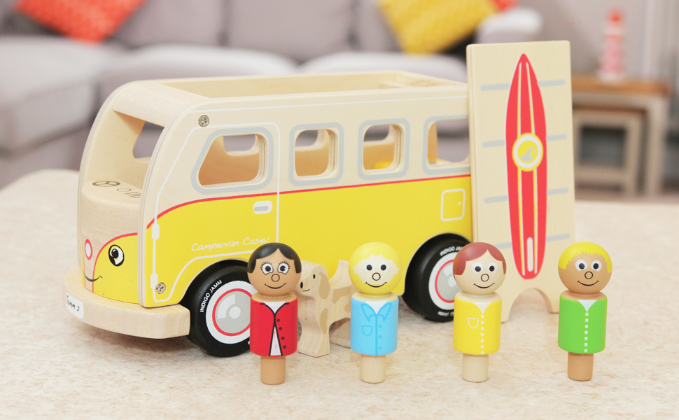 Indigo Jamm Casey Campervan Wooden Toy Camper Van, with Removable Roof