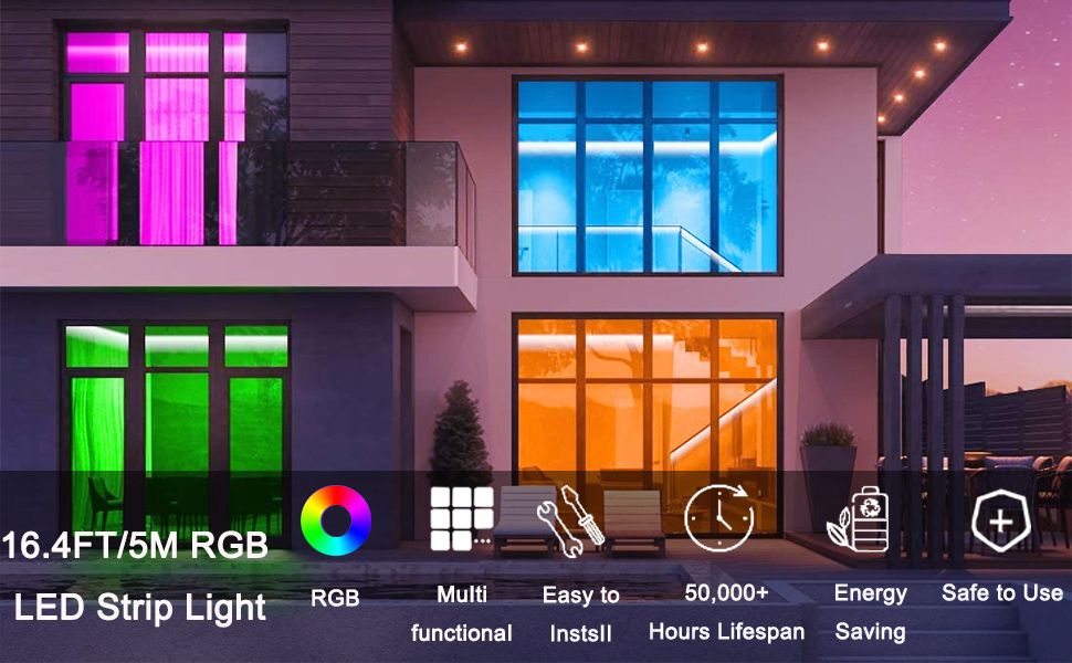 YUNBO LED Strip Light RGB Color Changing, 16.4ft/5m 300 Units Cuttable SMD 5050 12V