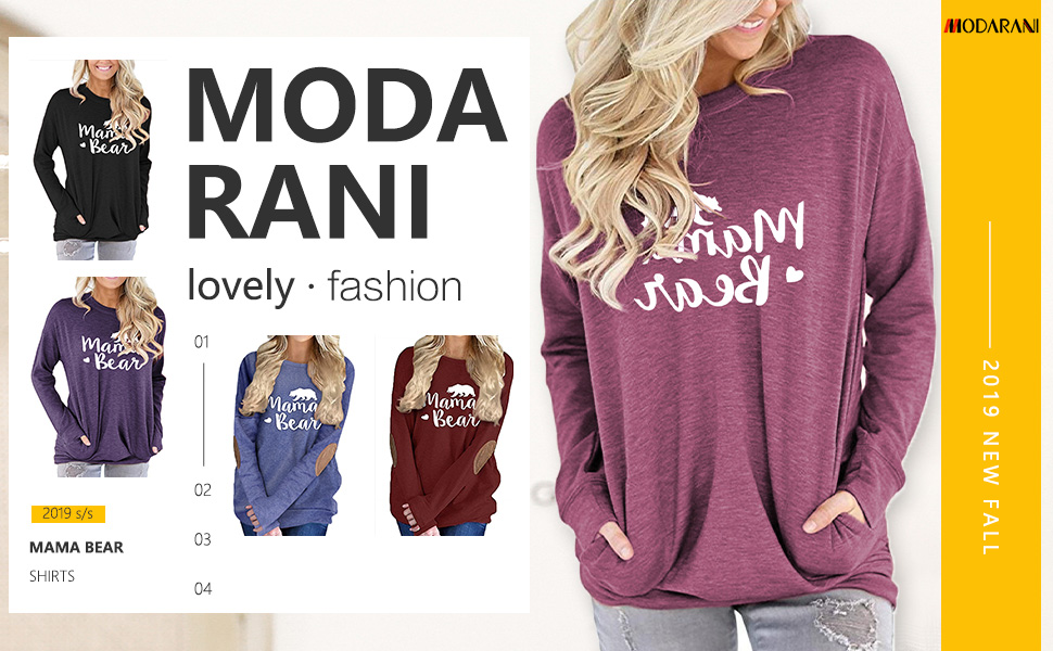 MODARANI mama t shirts for women long sleeve casual loose tops pocket tee shirt round neck tunics