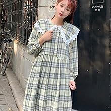 Amazon.co.jp: QYYロングワンピース レディース チェック柄 Aライン