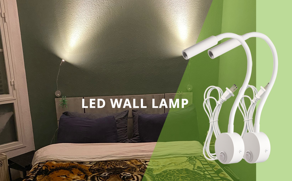 2 Pack Wall Mount Lamp Reading Light Plug Cord for bed Easy Install AC85265V