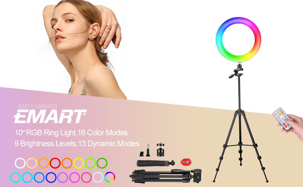 EMART 10" Ring Light with 55" Extendable Tripod Stands, 16