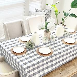 Gray and cream tablecloth