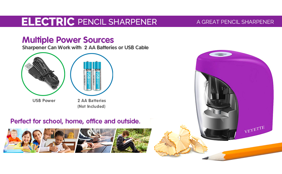 Electric Pencil Sharpener, VEYETTE Purple Portable Pencil