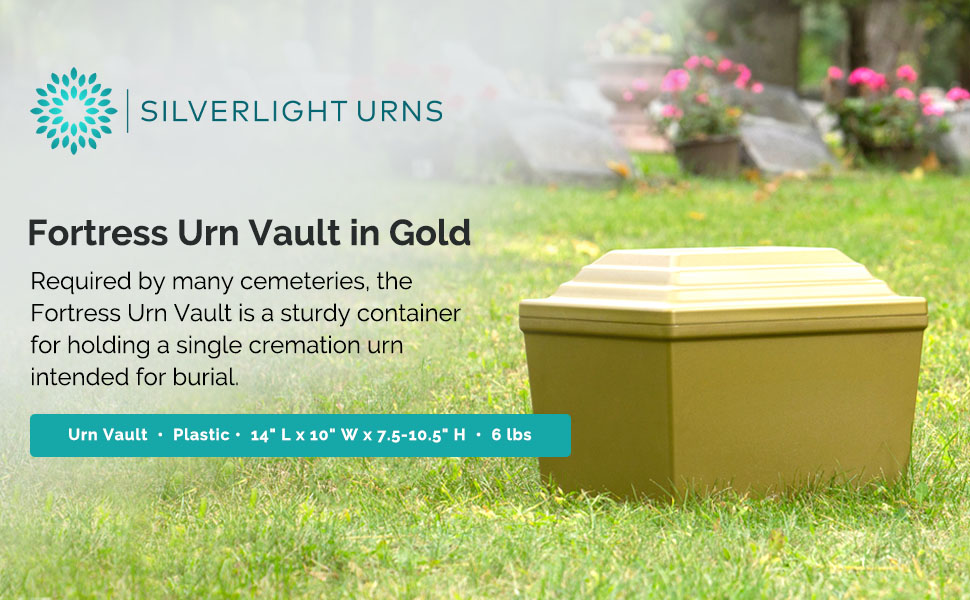 Fortress Urn Vault in Gold, Urn Vault for Ground Burial, Holds One Adult Cremation