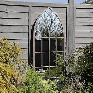 Charles Bentley Decorative Rustic Large Outdoor Arch Mirror Window Rustic Design - Grey