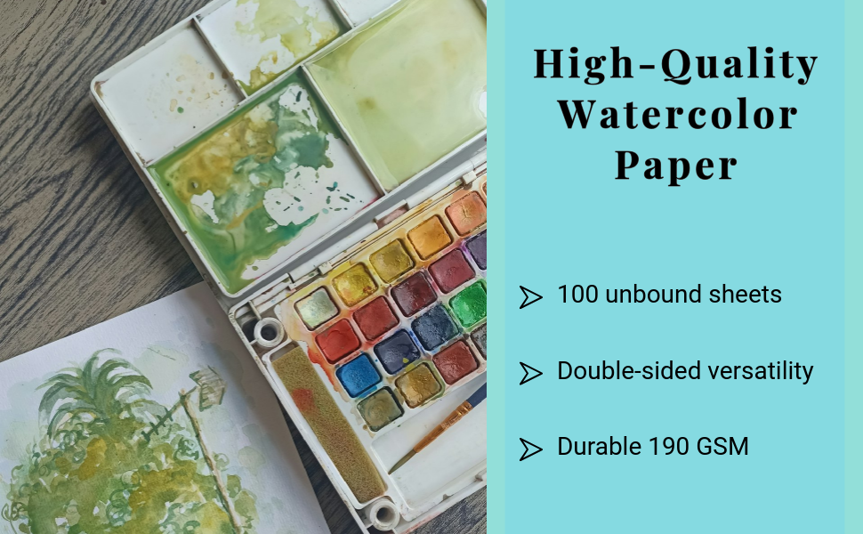 Ashby - 100 Sheets of Practice Watercolor Paper (9" x 12") - 190 GSM, Acid-Free and Cold Pressed. Pe
