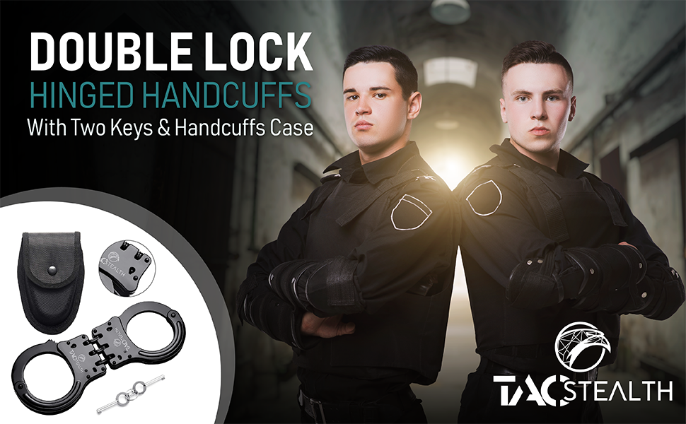 TacStealth Double Lock Hinged Handcuffs with Two Keys & Handcuffs Case