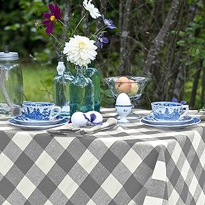 Gray and cream tablecloth