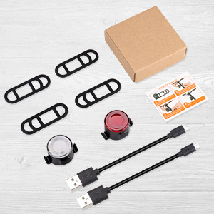 contenu de la boîte vélo avant lumière feu arrière usb cordon de charge sangles de montage 