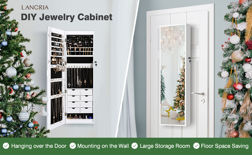 LANGRIA Full Length Mirror Jewelry Organizer with 8