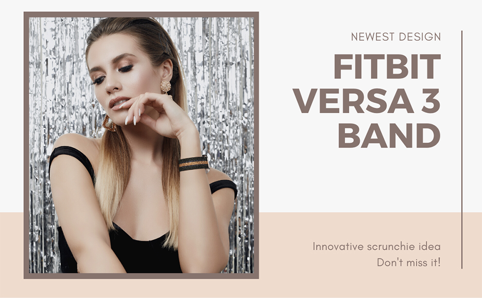 Elastic Band Fitbit Versa 3 Scrunchie Strap Replacement Sense Nylon Stretchy Wristband Women Men