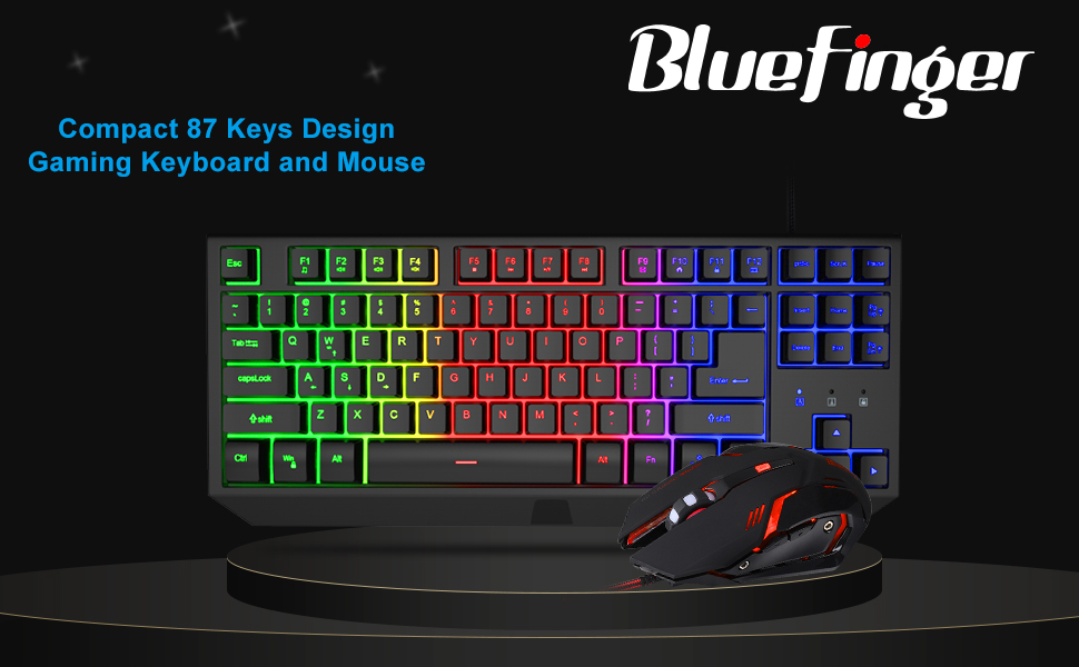 BlueFinger 87 Keys Gaming Keyboard and Mouse Combo, RGB