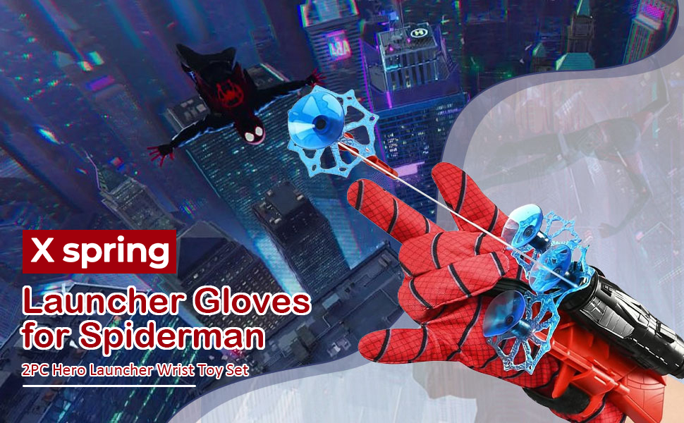 قفازات قاذف سبايدرمان مكونة من قطعتين اكس سبرينج مجموعة العاب اطلاق البطل على المعصم للاطفال قاذفة العنكبوت والمعصم لعبة للمعصم زي تنكري للبطل هدية زجاج ألوان متعددة 17 1