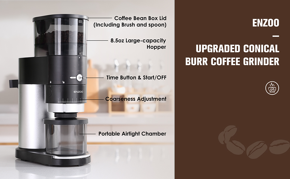 Conical Burr Coffee Grinder, ENZOO Electric Coffee Bean