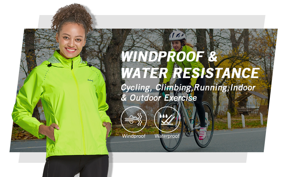 BALEAF Womens Cycling Jackets Hooded Waterproof Windproof Packable