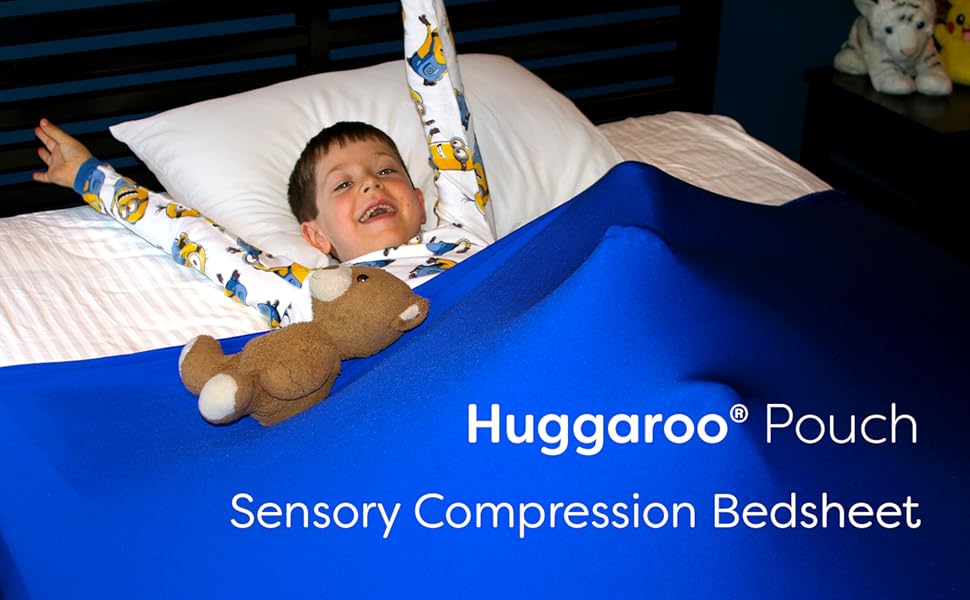 Huggaroo Pouch Sensory Compression Bed Sheet for Twin (Single) or Twin XL Mattress, Blue