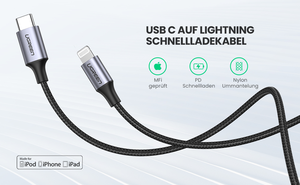UGREEN USB C Lightning Cable, MFiCertified Power Delivery, Type C