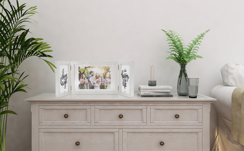 Afuly 3 Picture Frame White 5x7 4x6 Hinged Folding Triple Photo Frames