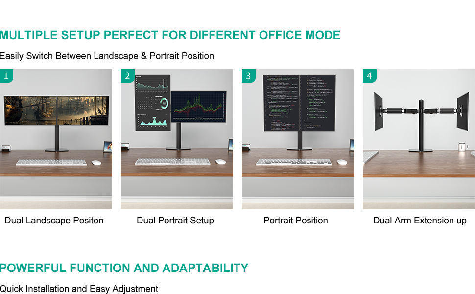 EleTab Dual Monitor Stand Heavy Duty Dual Arm Monitor