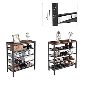 Schuhregal, 5-lagiges Schuhablage, Verstellbares Schuhbank, Flach Und Neigbar, Langlebig Und Stabil, Metall, Eingang, Korridor, Industrieraum, HOOBRO 75 X 30 X 85,1 Cm EBF01XJ01 17 EBF01XJ01
