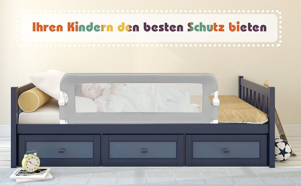 COSTWAY Folding Bed Guard Baby Bed Guard Cot Bed Guard Cot Guard Drop Protection for Cot Bed