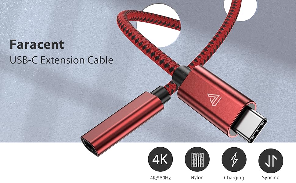 Faracent USB Type C Extension Cable (3.3 ft/1m, Red), 100W