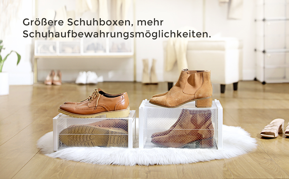 Songmics Schuhboxen, 18er Set, Aufbewahrungsboxen Für Schuhe, Schuh-Organizer, Kunststoffboxen, Faltbar Und Stapelbar, Für Schuhe Bis Größe 46, Transparent-weiß LSP18MWT 14 2