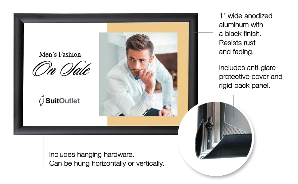 black poster frame, snap frame, front loading picture frame, easy open frame, 12x18 frame