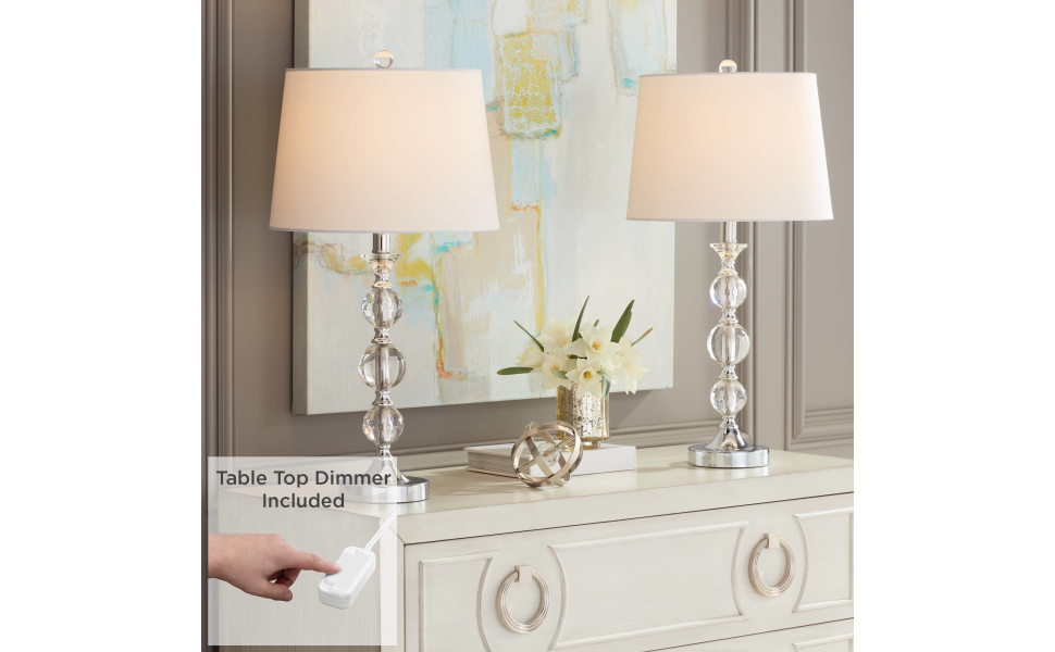 360 Lighting Solange Luxury Table Lamps 25" High Set of 2 with Table Top Dimmers Stacked Crystal