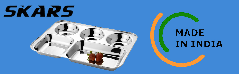 SPN-TP3A0 Multipurpose Stainless Steel Plate, Rectangular Design with compartments, Mess Trays.