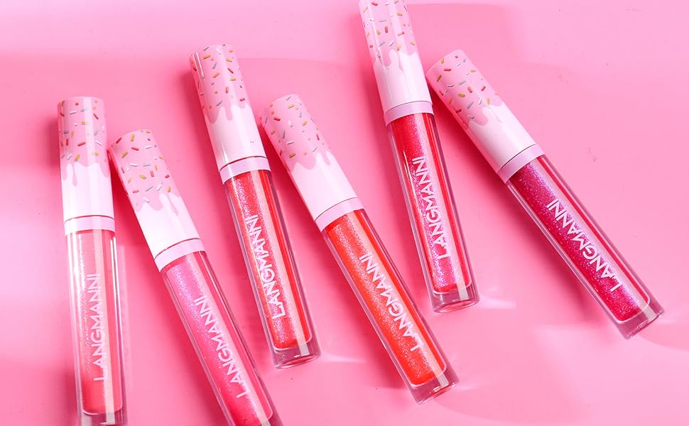 6PCS Set Donut Glitter Lip Gloss Shiny Diamond Liquid Lipstick Metallic Lip Color Lip Stains Tints