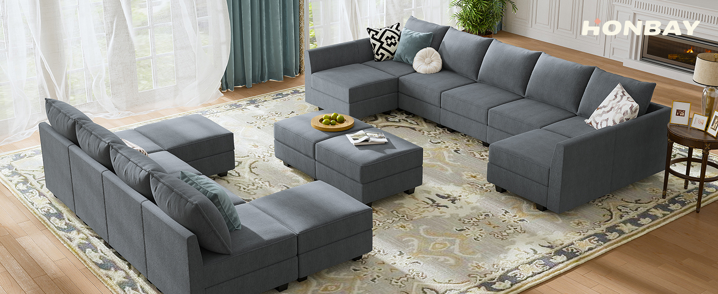 gymterior Shape Sofa 八角形 グレー 110*57 inch Modern U Shape Modular Sofa, 6 Seat Chenille