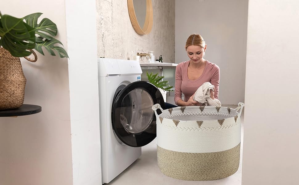 TerriTrophy XXXXLarge Blanket Basket 22in x 22in x 16in Woven Baskets for Blankets Throws Toy Basket Laundry Baskets… laundry basket