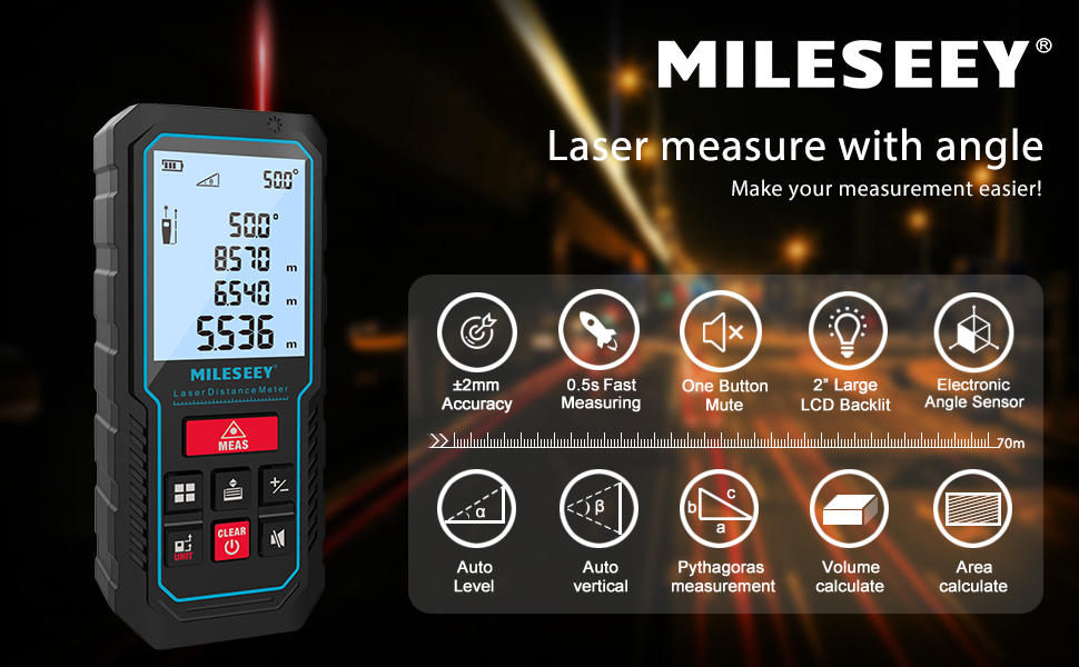 70M Laser Measure Device, Mileseey 229ft Digital Laser Tape Measure with Upgrade Electronic