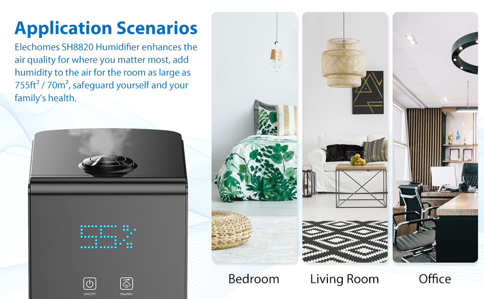 Elechomes Humidifier for Large Room Bedroom Plants, SH8820 Warm and Cool Mist Humidifiers, 5.5L